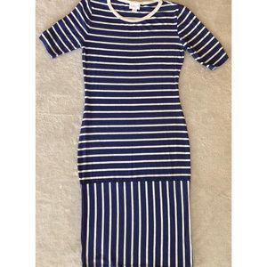 LulaRoe S:XS tee shirt dress blue white stripes